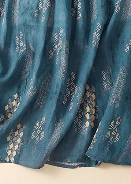 Jupe d'été élégante en lin patchwork imprimé froissé bleu LY0600