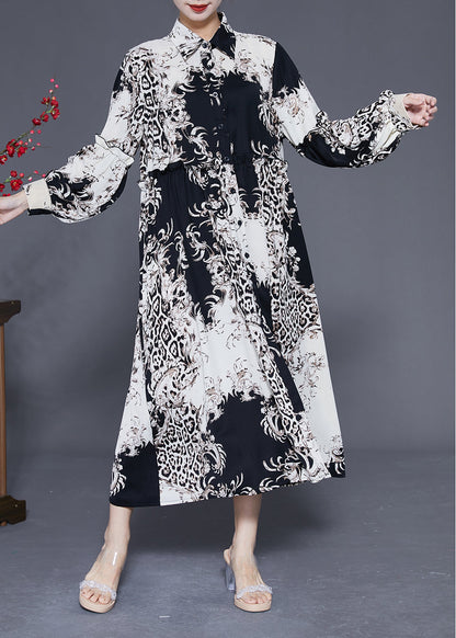 Stylish Colorblock Ruffled Oversized Print Chiffon Shirt Dress Spring LY1836