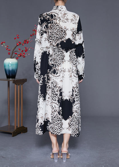 Stylish Colorblock Ruffled Oversized Print Chiffon Shirt Dress Spring LY1836