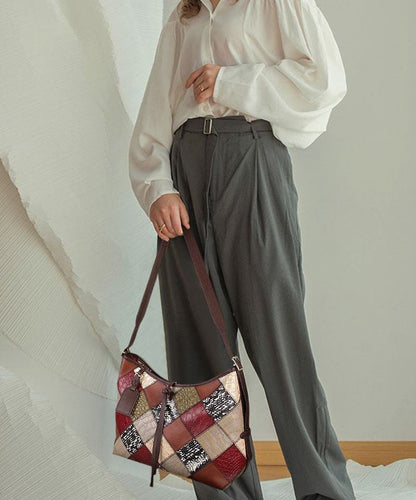 Stylish Colorblock Zippered Patchwork Calf Leather Tote Handbag LY1377