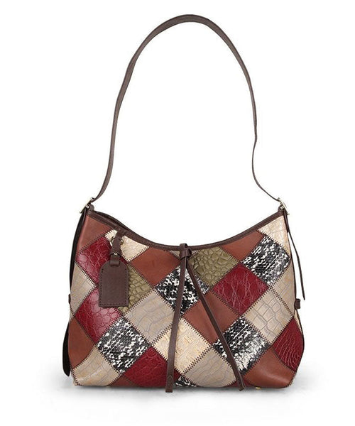 Stylish Colorblock Zippered Patchwork Calf Leather Tote Handbag LY1377