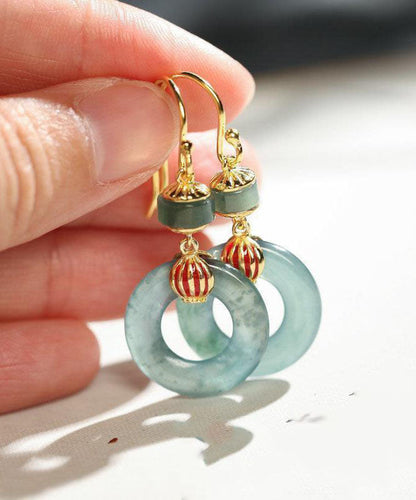 Stylish Cyan Sterling Silver Overgild Jade Drop Earrings TW1057