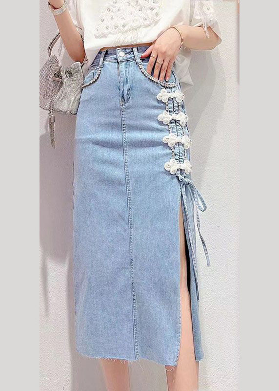 Stylish Denim Blue Patchwork High Waist Maxi Skirt TY1004