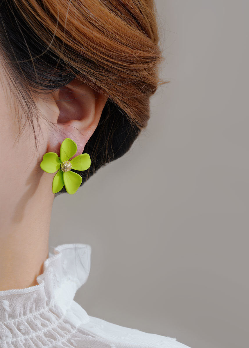 Stylish Green Floral Tassel Asymmetrical Design Metal Drop Earrings HE1031