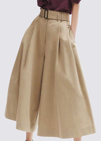 Stylish Khaki High Waist Pockets Cotton Pants Skirt Summer LY0311