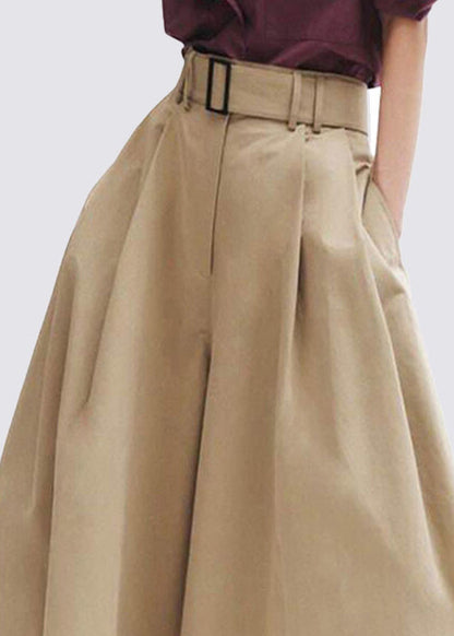 Stylish Khaki High Waist Pockets Cotton Pants Skirt Summer LY0311