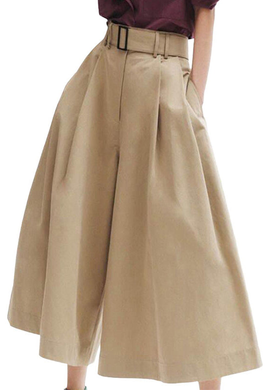 Stylish Khaki High Waist Pockets Cotton Pants Skirt Summer LY0311