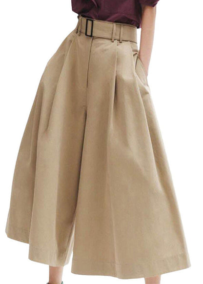 Stylish Khaki High Waist Pockets Cotton Pants Skirt Summer LY0311