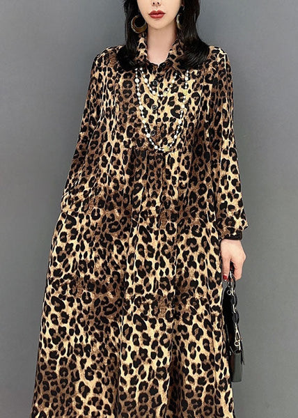 Stylish Leopard Peter Pan Collar Patchwork Cotton Dresses Spring LC0336