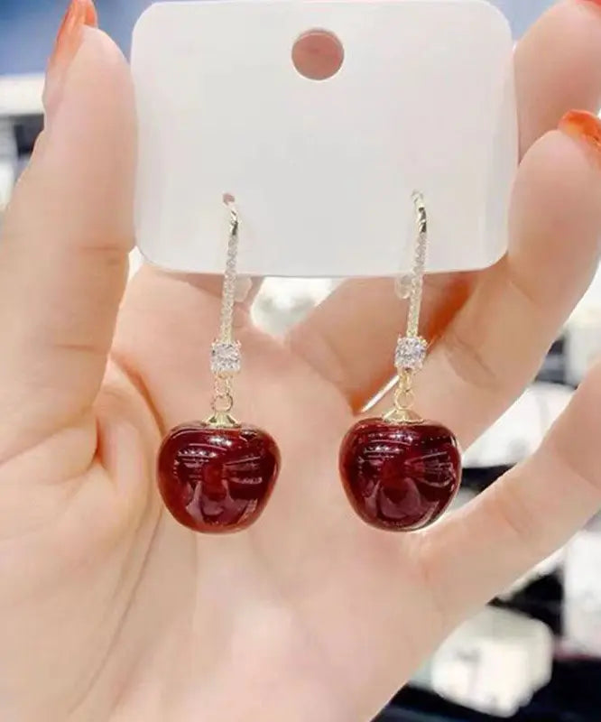 Stylish Mulberry Sterling Silver Crystal Zircon Cherry Drop Earrings Ada Fashion