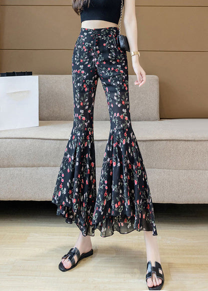 Stylish Print Draping Chiffon Bell Bottom Trousers Summer LY0201