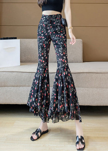 Stylish Print Draping Chiffon Bell Bottom Trousers Summer LY0201