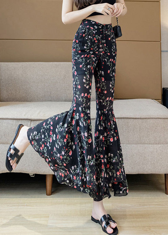 Stylish Print Draping Chiffon Bell Bottom Trousers Summer LY0201