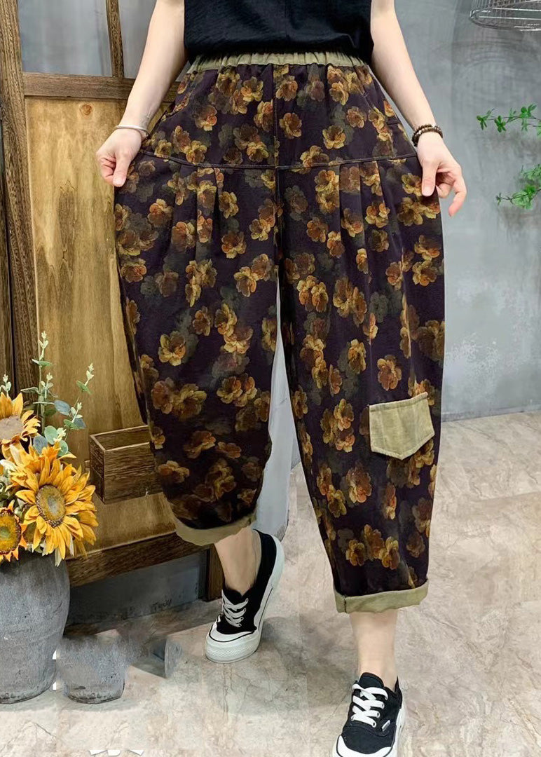 Stylish Purple Print Linen Harem Pants Summer TQ1034