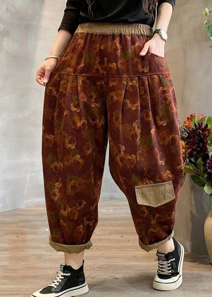 Stylish Purple Print Linen Harem Pants Summer TQ1034