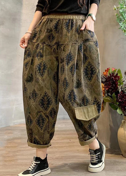 Stylish Purple Print Linen Harem Pants Summer TQ1034