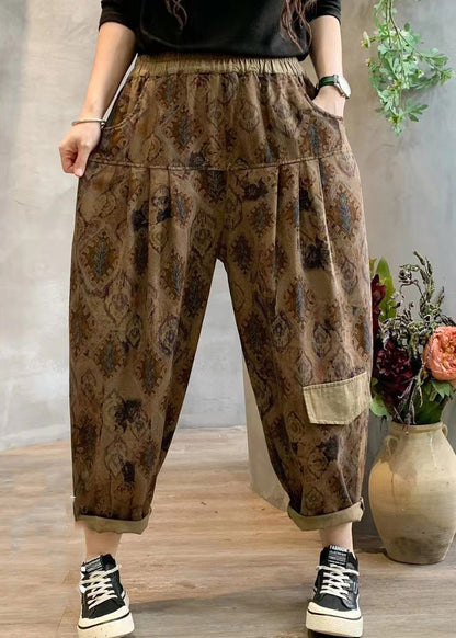 Stylish Purple Print Linen Harem Pants Summer TQ1034