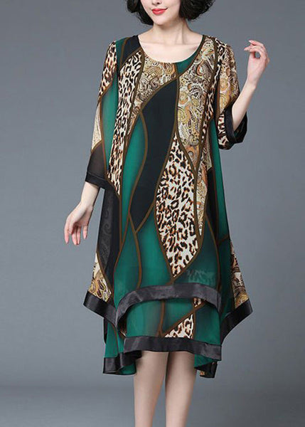 Stylish Red O-Neck Asymmetrical Print Patchwork Layered Maxi Dress Spring LY1764