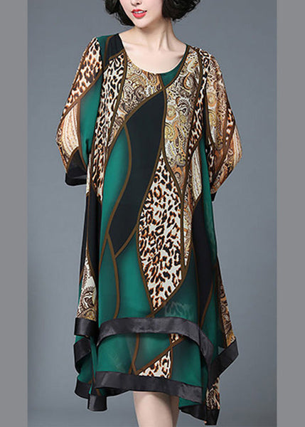 Stylish Red O-Neck Asymmetrical Print Patchwork Layered Maxi Dress Spring LY1764