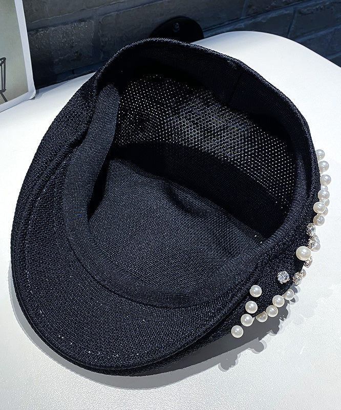 Summer Black Zircon Pearl Beret Hat LY549