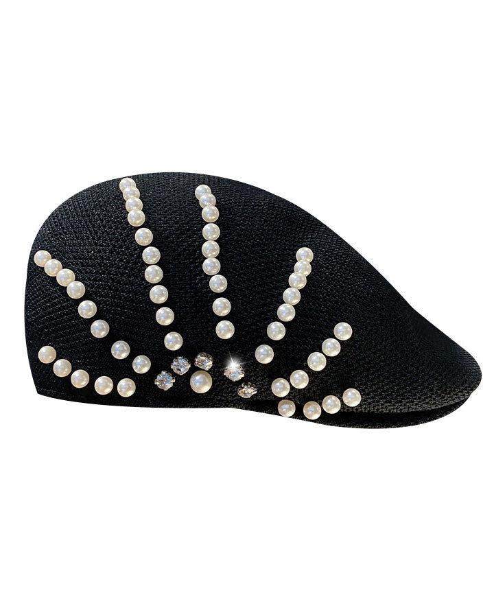 Summer Black Zircon Pearl Beret Hat LY549