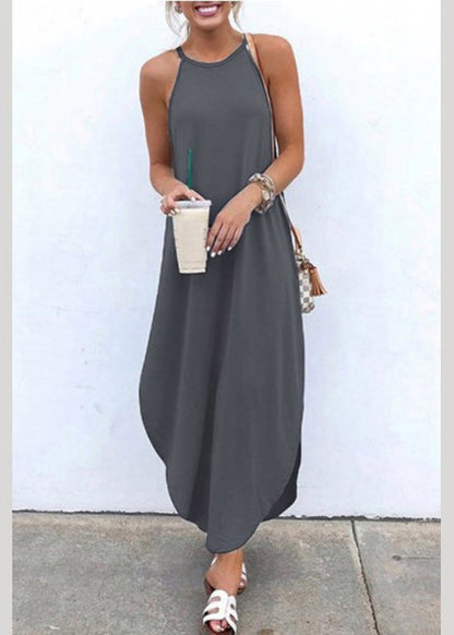 Summer Grey Strap Sleeveless Irregular Party Maxi Women Dress LC0058