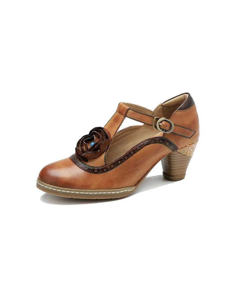 T-strap Vintage Elegant Chunky Heels Sandals Ada Fashion