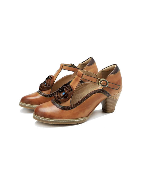 T-strap Vintage Elegant Chunky Heels Sandals Ada Fashion