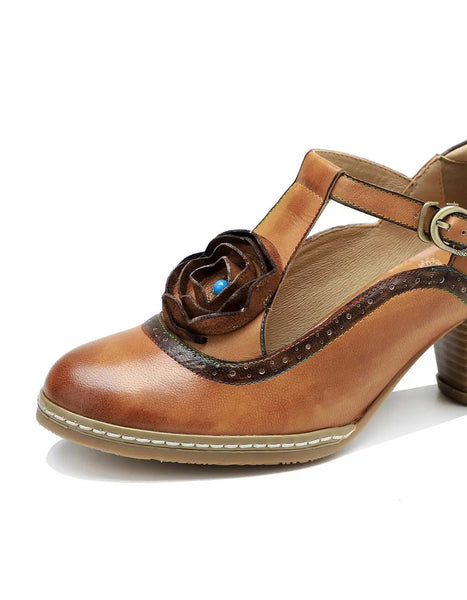 T-strap Vintage Elegant Chunky Heels Sandals Ada Fashion