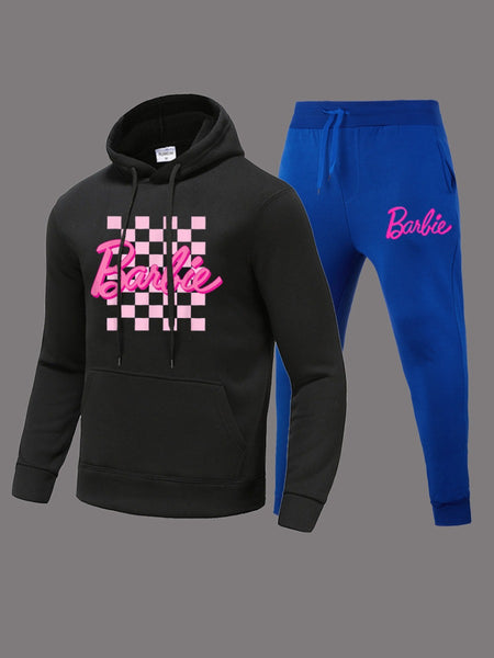 Teddy Bear Letter Print Kangaroo Pocket Tracksuit Set BO2116