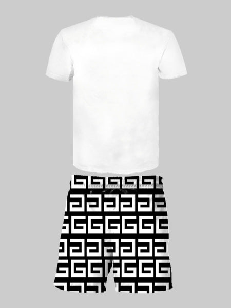 Men Geometric King Letter Print Shorts Set AR70113