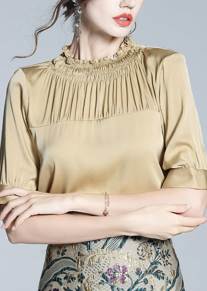 Unique Apricot Ruffled Wrinkled Silk Tops Summer LY1000