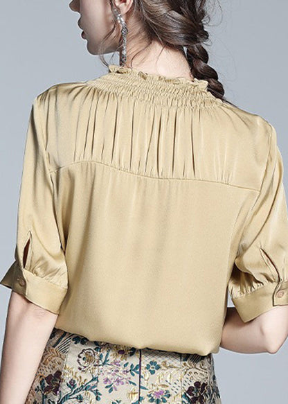 Unique Apricot Ruffled Wrinkled Silk Tops Summer LY1000