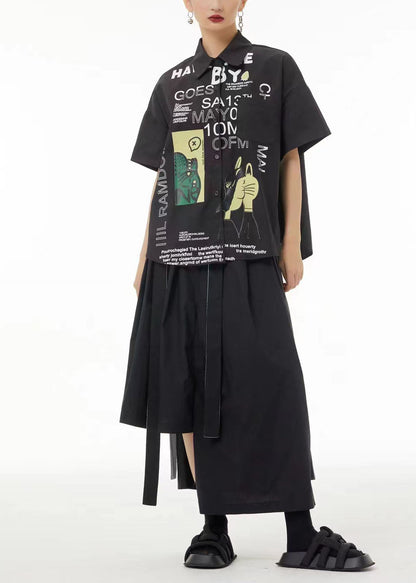 Unique Black Oversized Letter Print Cotton Shirt Summer TS1065