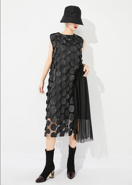 Unique Black Oversized Patchwork Tulle Holiday Dress Sleeveless LY0881