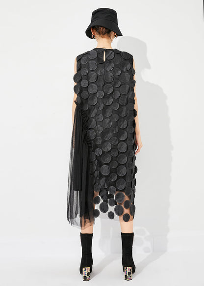 Unique Black Oversized Patchwork Tulle Holiday Dress Sleeveless LY0881