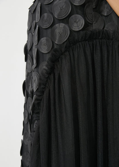 Unique Black Oversized Patchwork Tulle Holiday Dress Sleeveless LY0881