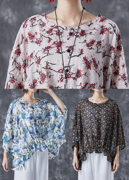 Unique Black Oversized Print Wrinkled Cotton Shirt Batwing Sleeve TA1069