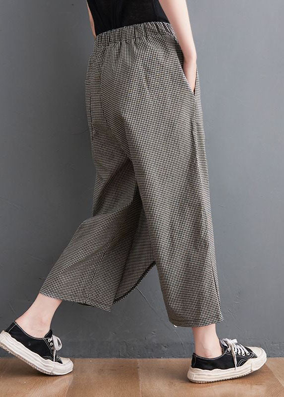 Unique Black Plaid Asymmetrical Design Cotton Crop Pants Summer LY0597