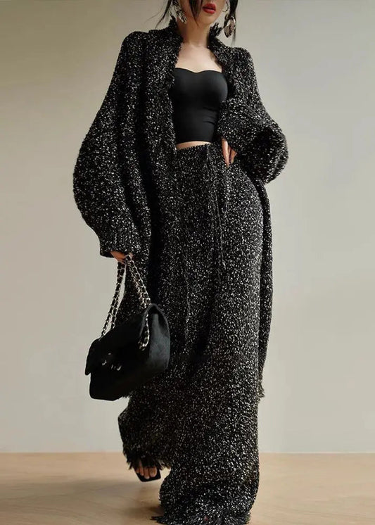 Unique Black Tasseled Tops And Pants Two Pieces Set Fall Ada Fashion