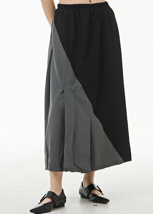 Unique Black Wrinkled Pockets Patchwork Cotton Skirts Summer LY1220