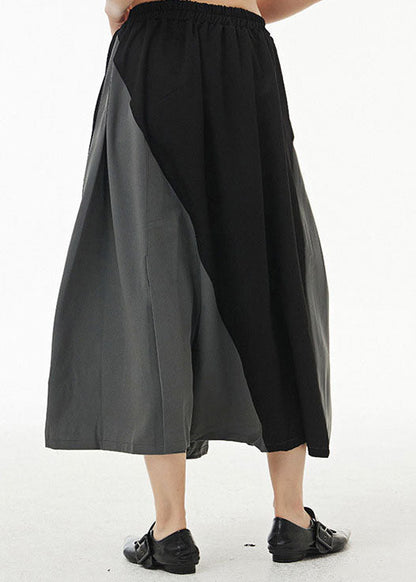 Unique Black Wrinkled Pockets Patchwork Cotton Skirts Summer LY1220