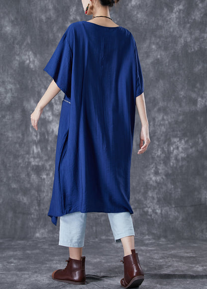 Unique Blue Asymmetrical Patchwork Zippered Cotton Dresses Summer TA1068