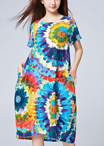 Unique Blue Oversized Print Cotton Beach Dresses Summer LY0904