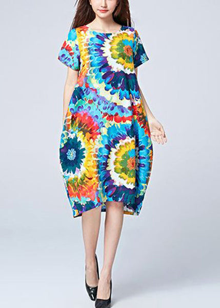 Unique Blue Oversized Print Cotton Beach Dresses Summer LY0904