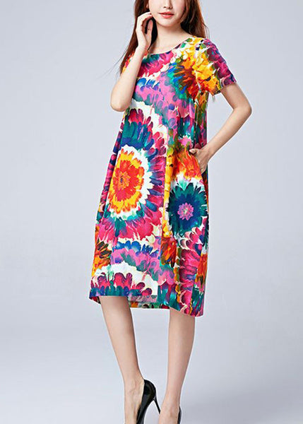 Unique Blue Oversized Print Cotton Beach Dresses Summer LY0904