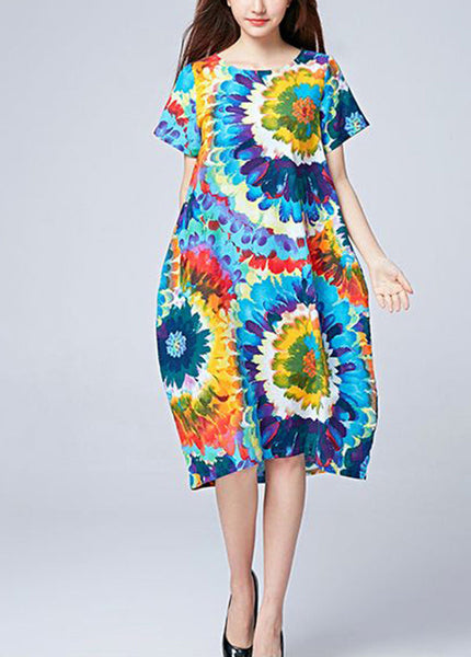 Unique Blue Oversized Print Cotton Beach Dresses Summer LY0904
