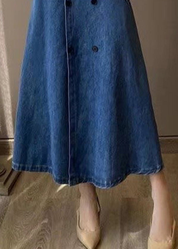 Unique Blue Slash Neck Patchwork Top And Denim Maxi Skirts Two Pieces Set Fall TY1031