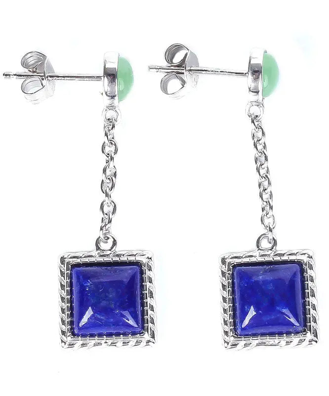 Unique Blue Sterling Silver Gem Stone Drop Earrings Ada Fashion