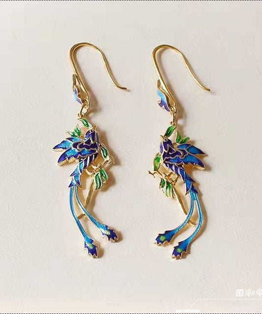 Unique Blue Sterling Silver Overgild Cloisonne Drop Earrings TW1025